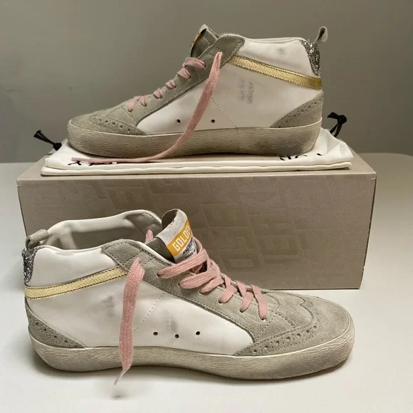 Golden Goose Mid Star Sneaker White Leather/Gold/Leopard Star sz 38 New in Box - Picture 7 of 14